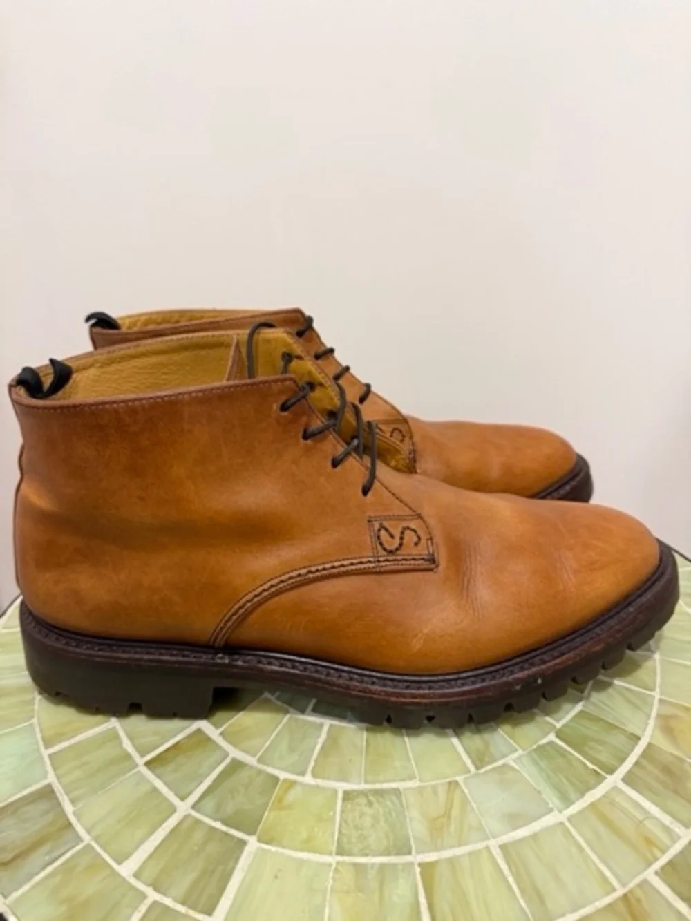 Oliver Sweeney Hoffman Cognac Leather Chukka Boots Vibram Sole Size 9.5 US